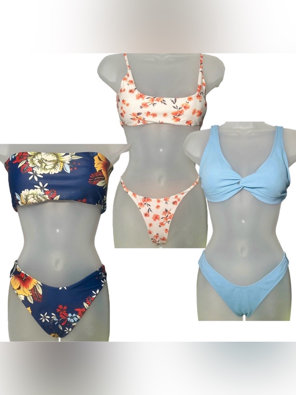 Zaful Bikinis x3 S Floral Blue Textured